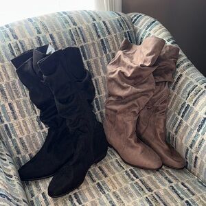 Black and Brown Heeled Boots with Suede Finish